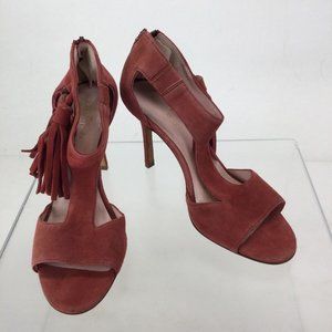 Kate Spade Inga t-strap red rust suede heel stiletto tassel shoe zipper back 7
